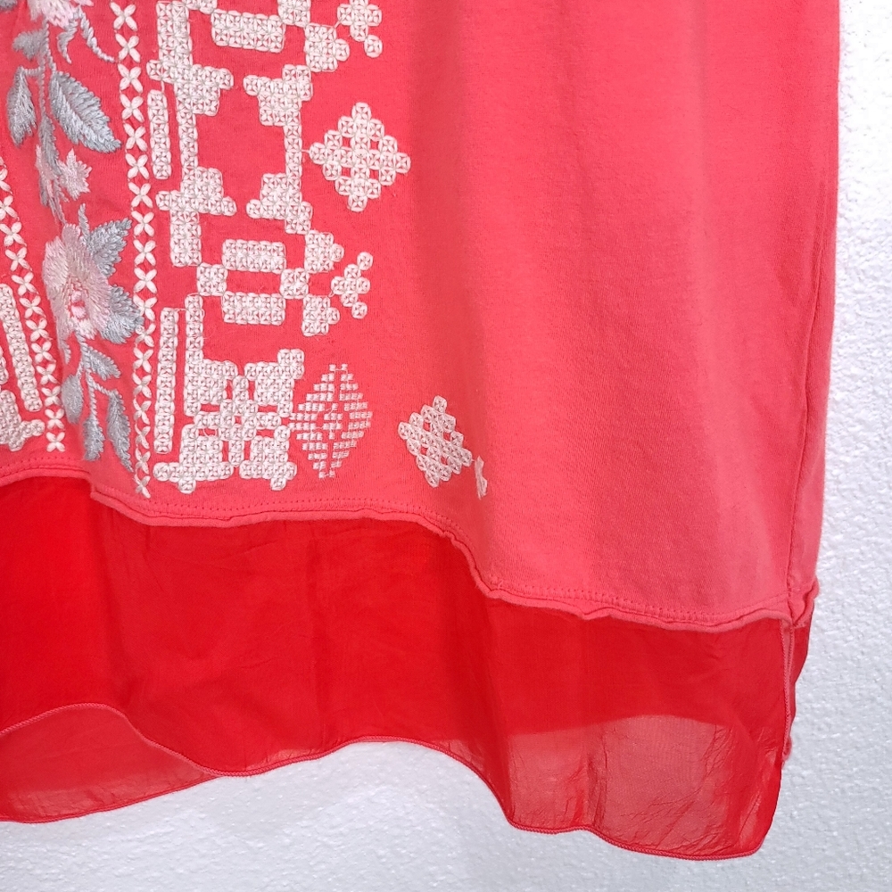 JOHNNY WAS Boho Embroidered Overlay Pink Blouse Tunic Top - Picture 9 of 9